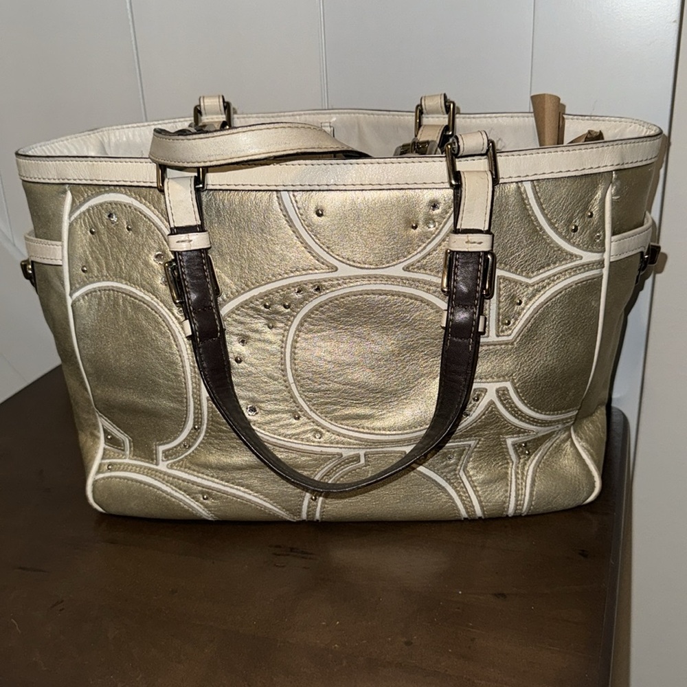 Reduced!  Coach gold colored studded hand purse, K0873-F13121